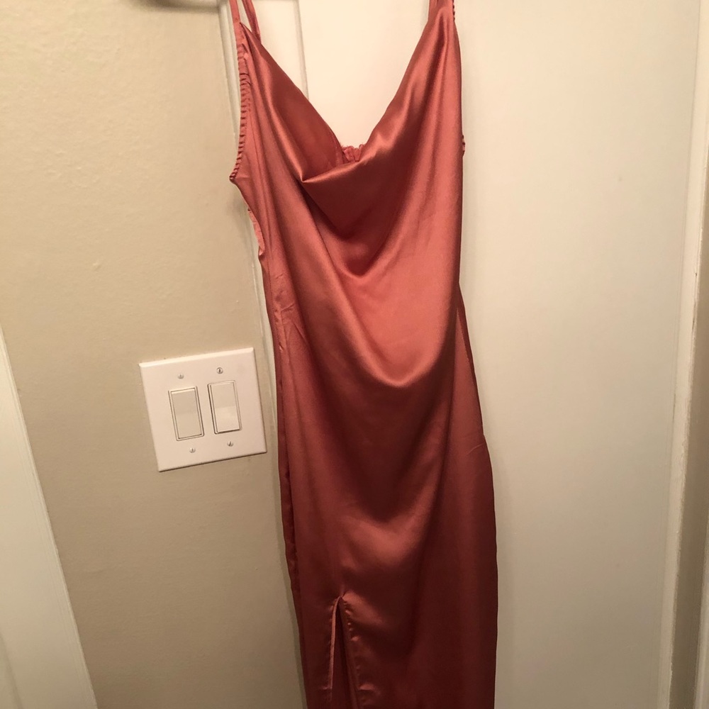 Rosy Satin Dress from PrettyLittleThing
